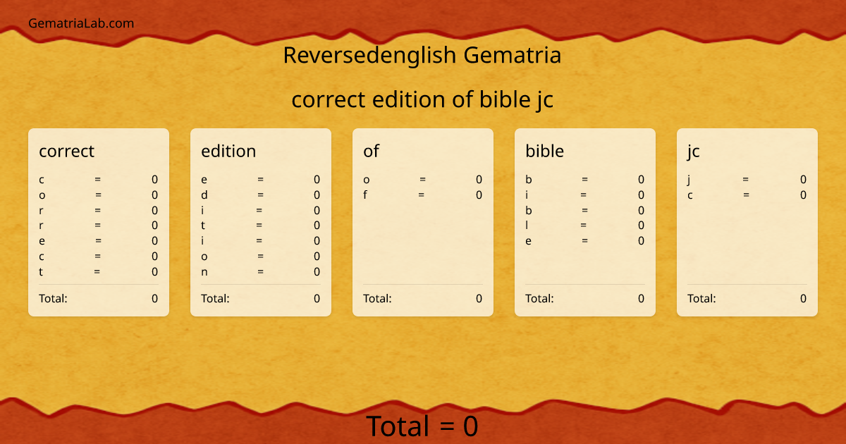 correct edition of bible jc in reversedenglish Gematria